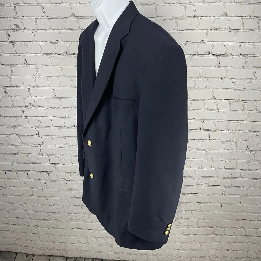 David Taylor Navy Wool Blend 2 Gold Button Vented Blazer Sport Coat Size 46L